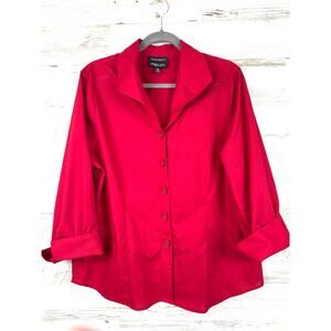 Foxcroft Womens 16 Red Wrinkle Free Shaped Fit 3/4 Sleeve Button Up Blouse